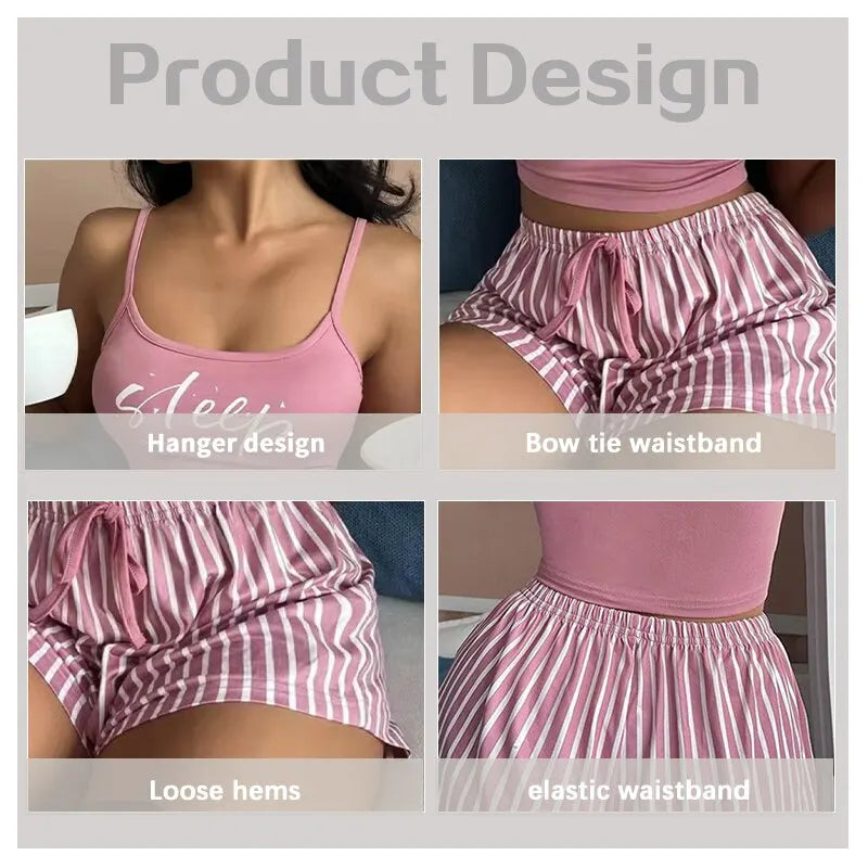 Sexy Summer Women Pajamas Set Sleepwear Cotton Home Clothes Tops and Shorts Cute Soft Sleeveless Nightwear for Female