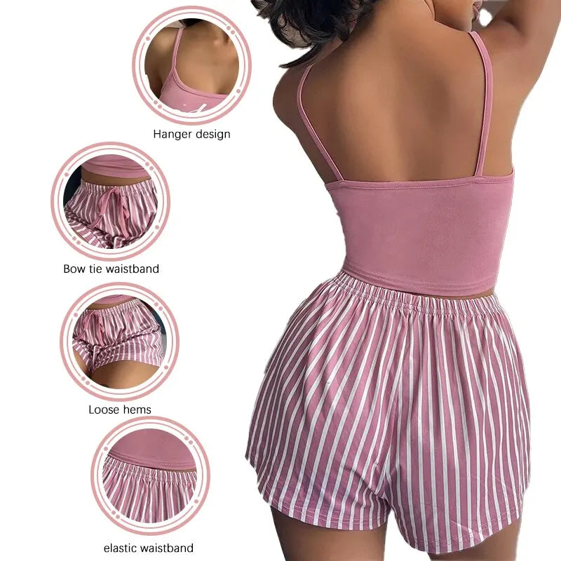 Sexy Summer Women Pajamas Set Sleepwear Cotton Home Clothes Tops and Shorts Cute Soft Sleeveless Nightwear for Female