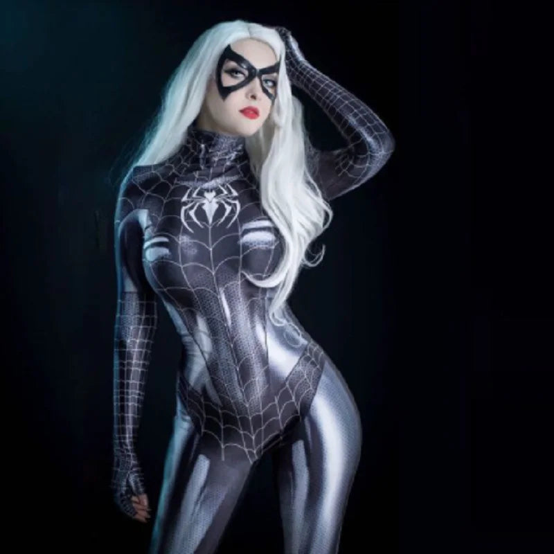 Sexy Black Cat Superhero Cosplay Costume for Spider Women Halloween Costume Christmas Tight 3D Printing Jumpuit Bodysuit Toys