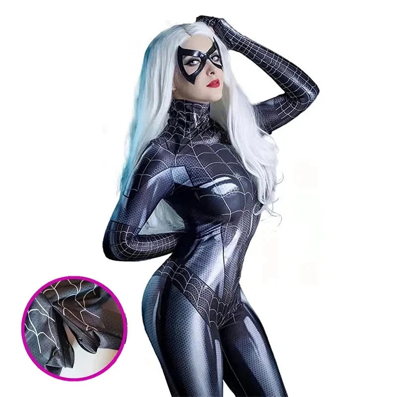 Sexy Black Cat Superhero Cosplay Costume for Spider Women Halloween Costume Christmas Tight 3D Printing Jumpuit Bodysuit Toys