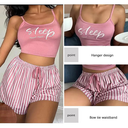 Sexy Summer Women Pajamas Set Sleepwear Cotton Home Clothes Tops and Shorts Cute Soft Sleeveless Nightwear for Female