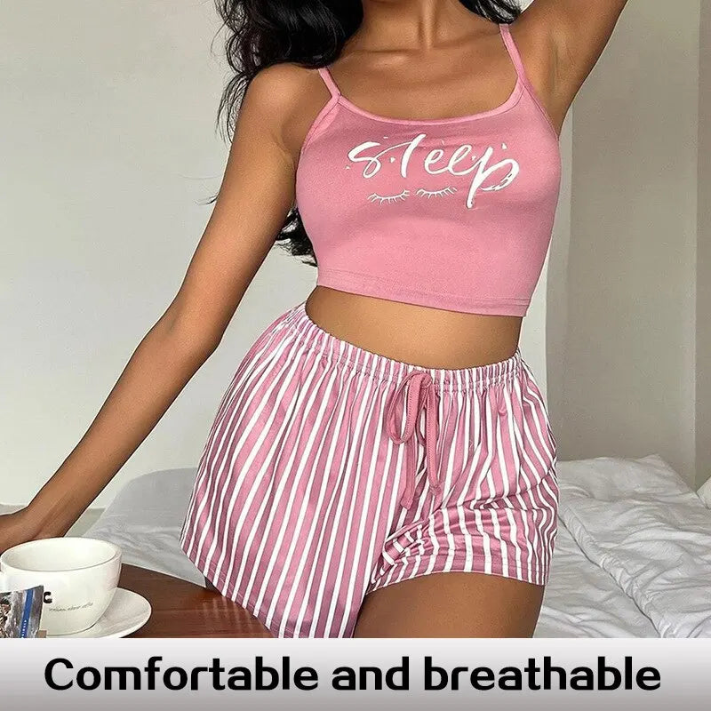 Sexy Summer Women Pajamas Set Sleepwear Cotton Home Clothes Tops and Shorts Cute Soft Sleeveless Nightwear for Female